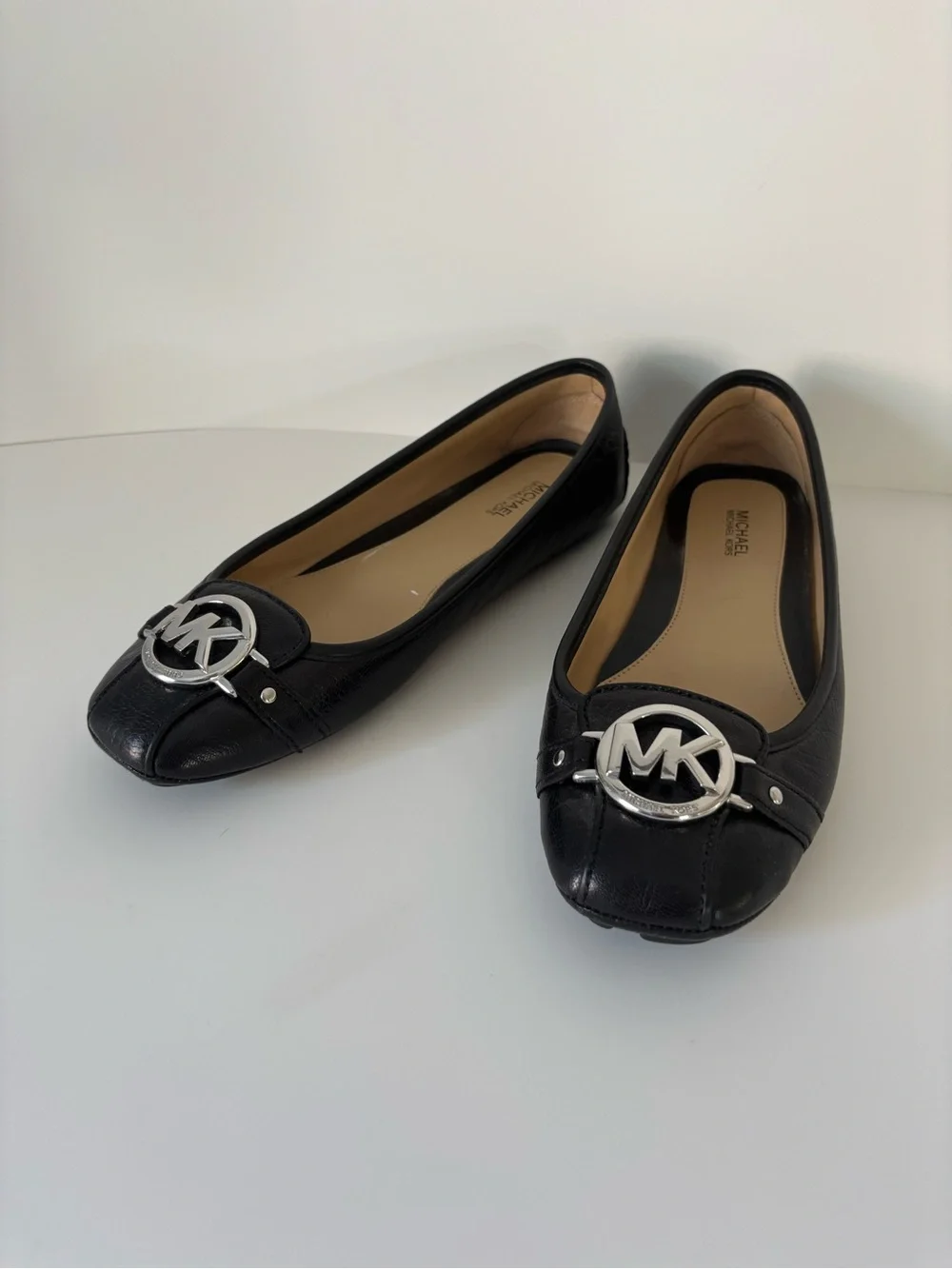 Michael Kors Black Leather MK Logo Ballet Flats